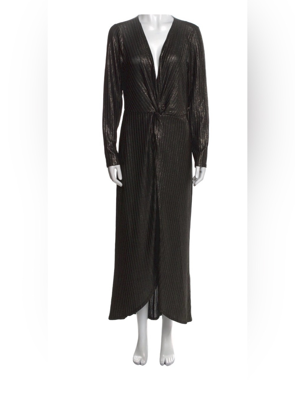 Reformation Black Metallic Long-Sleeve Twist Maxi Dress